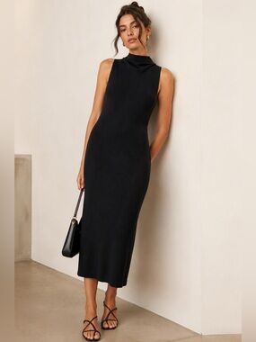 Reformation Ribbed Sleeveless Mock Neck Midi Dress | Tencel | XL (Fits Large)